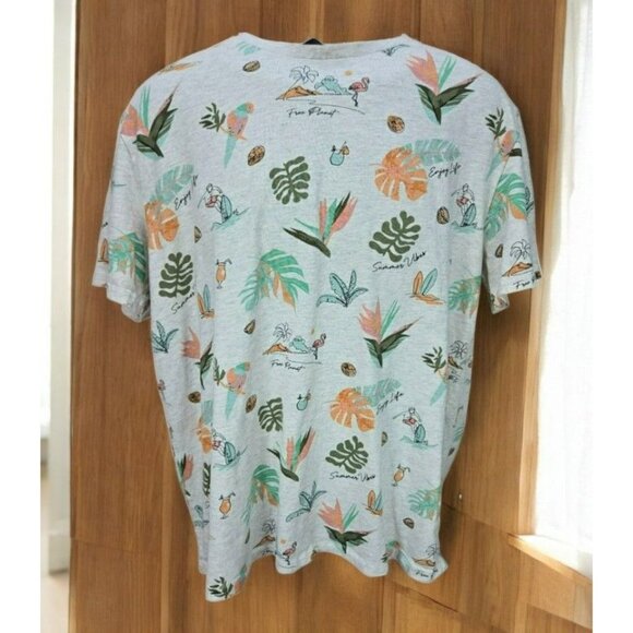 Lost In Paradise Free Planet Tropical Print T-Shirt Large - Picture 1 of 7